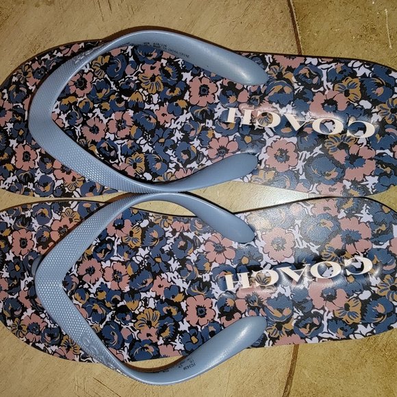 Coach Shoes - Coach Cornflower Blue and Flowery Flip Flops Size 10 - Super Cute!